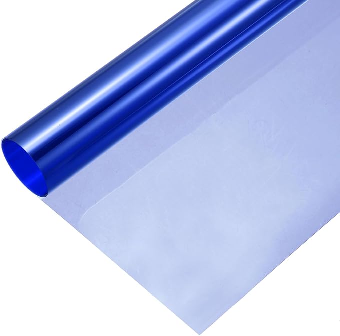 MECCANIXITY Iridescent Window Film,12" x 39" Iridescent Holographic PVC Fabric Dichroic Film Clear Vinyl Paper Roll for DIY Craft Gift Wrapping Bag Decoration,Blue