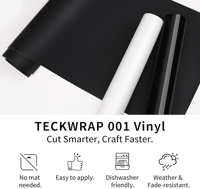 TECKWRAP Smart Permanent Vinyl, (13in x 14ft) - Adhesive Craft Vinyl - Matless Cutting & Easy to Apply for DIY Decal Projects with Maker 3 / Explore 3 Machines, Matte White