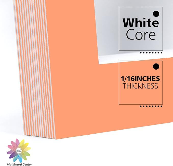 Mat Board Center, Pack of 10, 11x14 for 8x10 Orange Color Mats - Bevel Cut, Acid Free, 4-ply Thickness, White Core - for Pictures, Photos, Framing