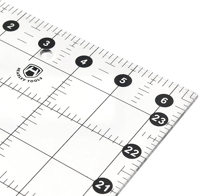Headley Tools Sewing Ruler,Quilting Ruler (6.5"x 24"), Sewing and Quilting Ruler with 30°/45°/60° Angle Indicator, Acrylic Fabric Ruler for Sewing and Quilting,Clear/Black