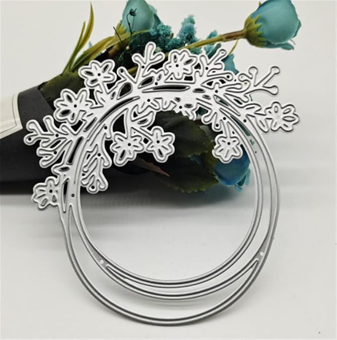 Mvchifay Cutting Dies Happy Birthday Metal Stencils Scrapbooking Tool DIY Emboss Paper Card Making (Wreath-11.2x11cm)