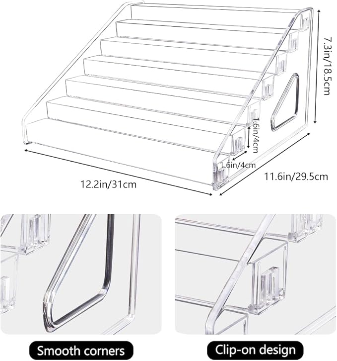 Trading Card Display Stand, 7-Tier Greeting Card Display Stand, 12 in Acrylic Portable Versatile Display Rack Holder for Graded Cards, PSA Cards,Sports Cards, Business Cards (1 Pack)