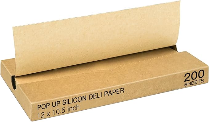 Precut POP UP Deli Paper Sheet Pack of 200, Interfolded Heavy Paper for Food Wrap and Serving (12" x 10-1/2", Kraft）