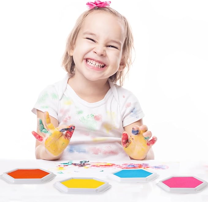 MoloTAR Craft Large Ink Pad Stamps Partner DIY Color,8 Colors Hexagon Rainbow Finger Ink pad for Kids