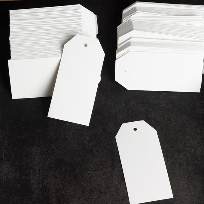 200PCS Paper Gift Tags with String, 3.7"x1.8"Blank Hangtags for DIY Arts and Crafts Wedding Holiday Present (White)