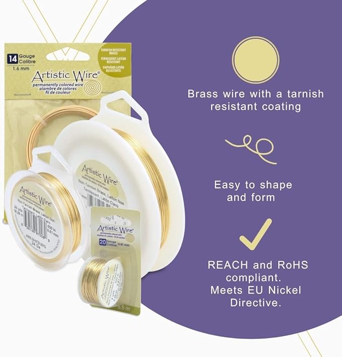 Artistic Wire, 28 Gauge Tarnish Resistant Brass Craft Wire, 523 ft