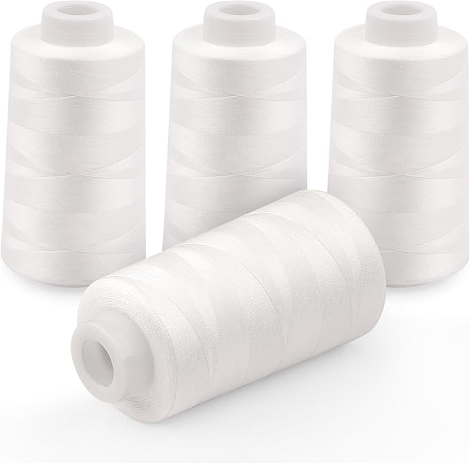 Serger Thread Cones 4 Pack of 3000 Yards Each, All Purpose White Sewing Thread, Polyester Thread 40S/2 White Thread for Sewing Serger&Overlock, Quilting, Piecing, Sewing Machine