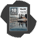 MBC Mat Board Center, Pack of 10, 16x20 for 12x16 Black Photo Picture Mats - Acid Free, 4-ply Thickness, White Core - for Pictures, Photos, Framing