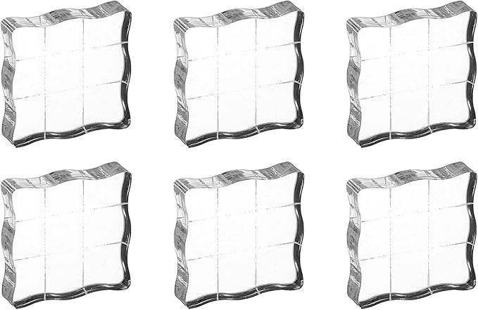 PATIKIL 1.2"x1.2" Acrylic Stamp Block, 6Pcs Clear Stamping Block with Grid Lines Decorative Mounting Blocks Wave for Scrapbooking DIY Crafts Card Making