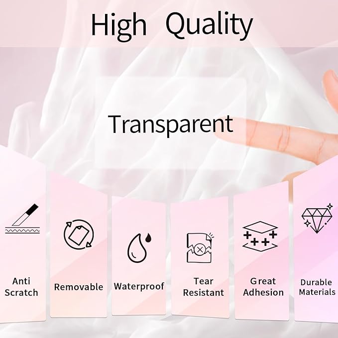 2" x 2" Square Transparent Thermal Labels Stickers, Clear Thermal Labels, Transparent Holographic Pink Direct Thermals Label, Perforation Line Design- 200 Sheets