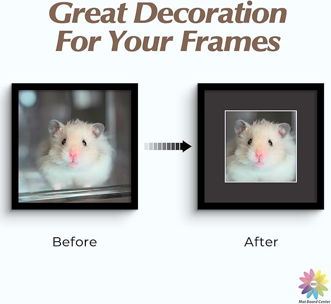 Mat Board Center, Pack of 25, 12x12 for 8x8 Black Mats - Acid Free, 4-ply Thickness, White Core - for Pictures, Photos, Framing