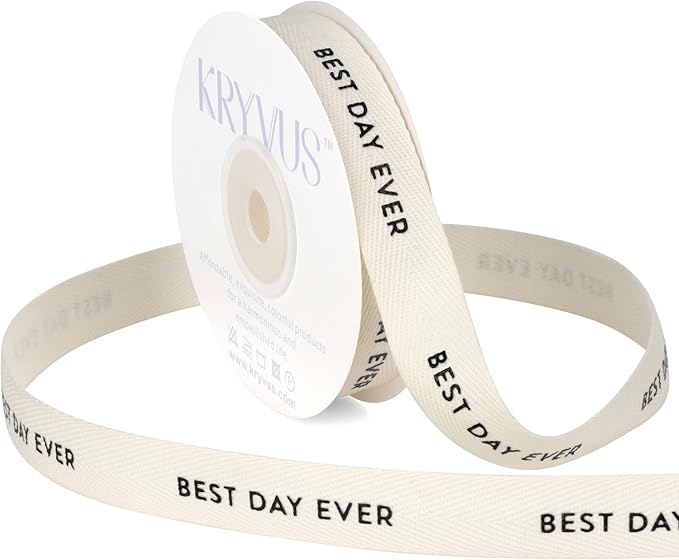 Best Day Ever Ribbon - 5/8 Inch x 12 Yards Natural Twill Tape Ribbon, Cotton Herringbone Ribbons for Gift Wrapping, Birthdays, Weddings, Christmas, Anniversaries, Valentine's Day, Mother's Day