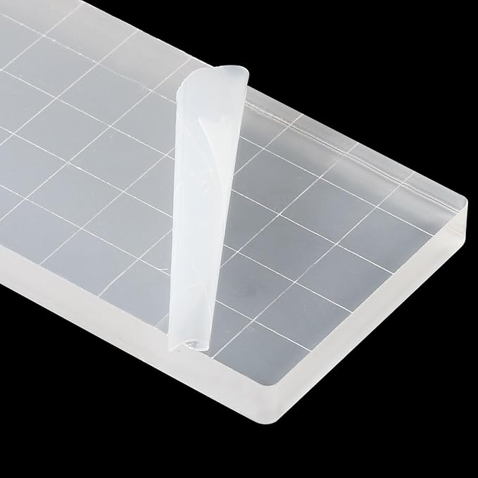 PATIKIL 5" x 2" Acrylic Stamp Block, Clear Stamping Block with Grid Lines Decorative Mounting Blocks Square for Scrapbooking DIY Crafts Card Making