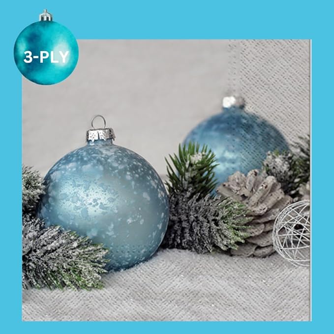 20-ct 13x13 Christmas Paper Decoupage Napkins, 3-Ply Servilletas Tissue Napkin for Dinner and Parties, Disposable Napkins (Arctic Bauble)