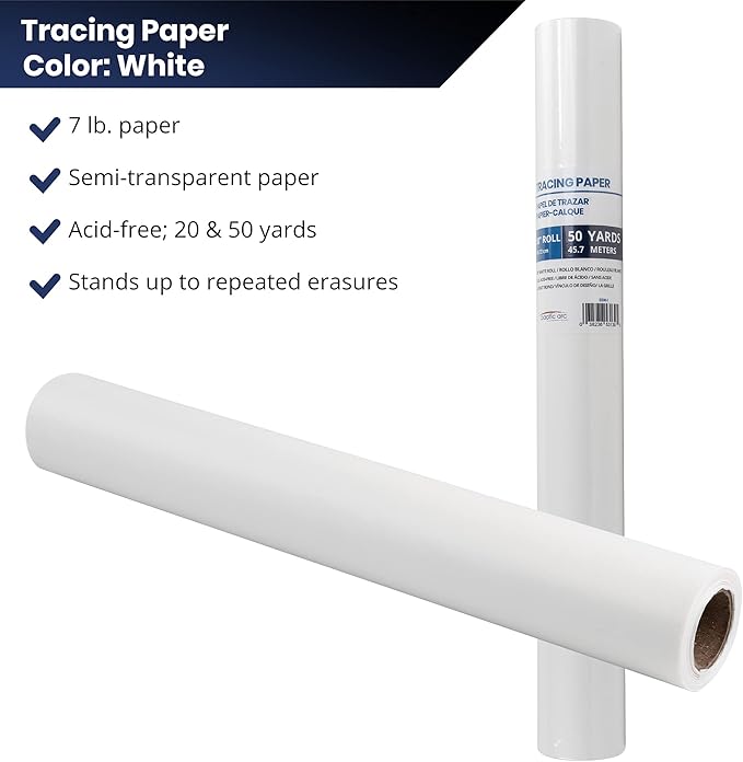 Pacific Arc Tracing Paper Roll, White, 30 Inch X 50 Yard Roll