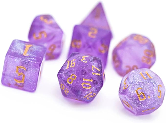 7-Die DND Dice Set Polyhedral Dice Set with a Leather Dice Bag, D&D Dice Set for Dungeons and Dragons, RPG Table Games (Purple/G)