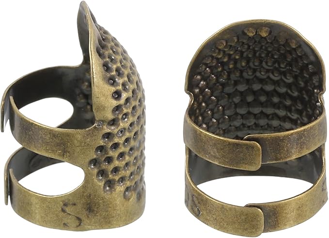 uxcell Sewing Thimble Finger Protector, 4 Pcs Metal Finger Shield Ring for Hand Sewing, Craft Accessories DIY Sewing Tools, Bronze, 2 Sizes