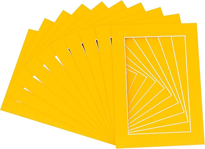 Pack of 25 Acid Free 11x14 Mats Bevel Cut for 8.5x11 Photos - Golden Orange Precut Matboards With Backing Boards and Clear Photo Mat Bags For Pictures, Photos, Framing - 4-ply Thickness