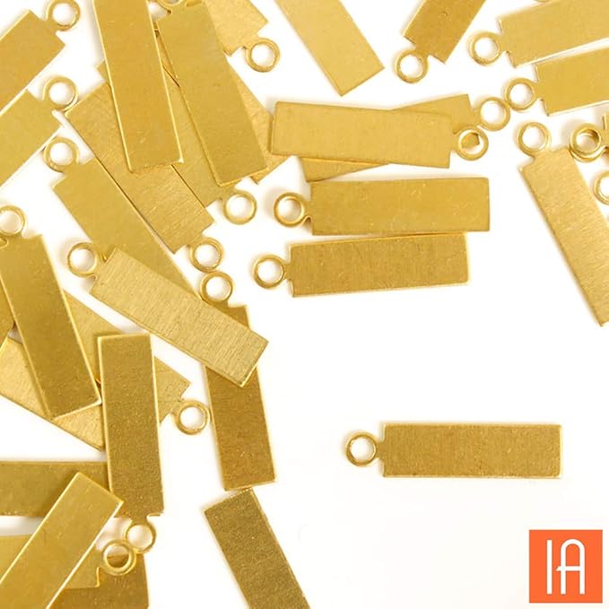 ImpressArt - Premium Metal Stamping Rectangle Blanks for Metal Stamping and Jewelry Making (24 Pack) (5/8" Rectangle Tag w/Ring, Brass)