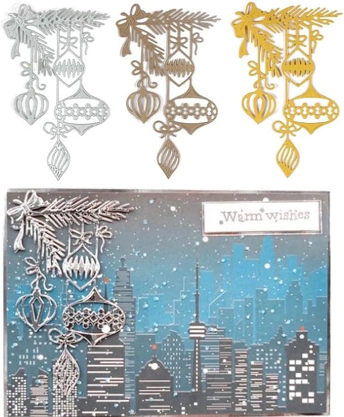 Metal Cutting Dies DIY Merry Christams Embossing Stencil Template Scrapbooking Card Making Mold Photo Album Arts Crafts Tools (Christmas ornament-12.7x8cm)