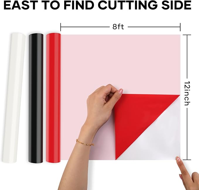 HTVRONT HTV Vinyl Rolls Black White and Red Heat Transfer Vinyl, 12" x 8 FT Black White and Red Iron on Vinyl for Shirt, Easy to Cut & Weed for Heat Vinyl Design