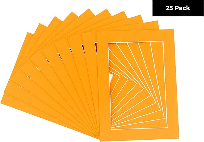 5x7 Mat for 8.5x11 Frame - Precut Mat Board Acid-Free Orange 5x7 Photo Matte Made to Fit a 8.5x11 Picture Frame, Premium Matboard for Family Photos, Show Kits, Art, Picture Framing, Pack of 25 Mats