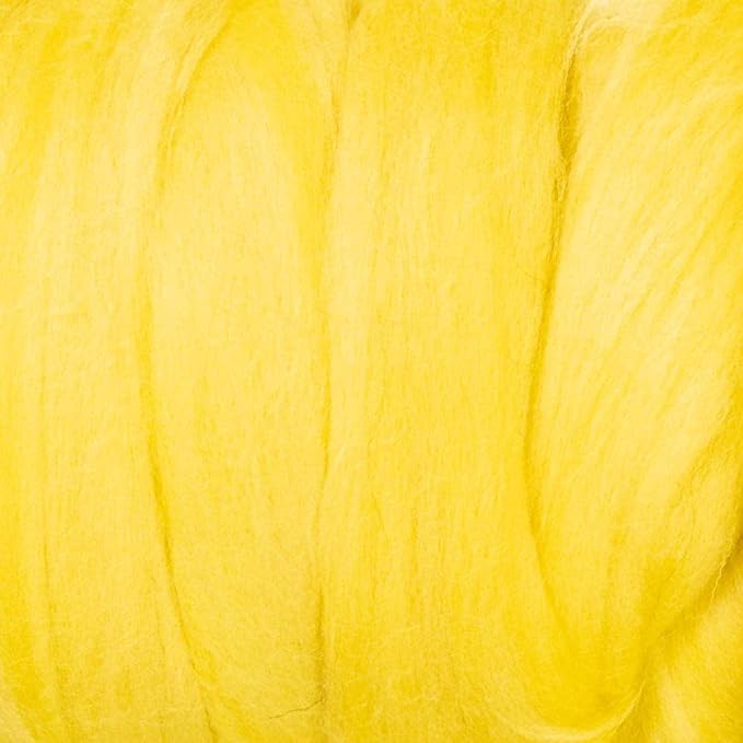 Kondoos Colored Natural Wool roving, 1 lb. Best Wool for Needle Felting, Wet Felting, handcrafts and Spinning. (Yellow Lemon, 1 lb)