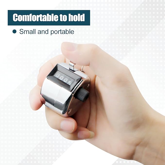 4-Digit Number Click Counter, Manual Handheld Pitch Counter, One Hand Metal Tally Counter Digital Counting for Coaching Knitting Lap Fishing Golf Row