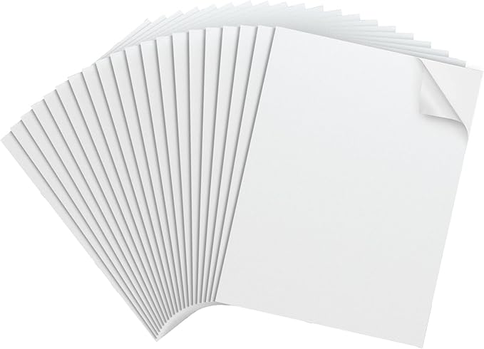MEARCOOH White Self Adhesive Foam Sheets, 1mm Sticky Eva Foam Paper 9x12 Inch for Crafts(20PACK)
