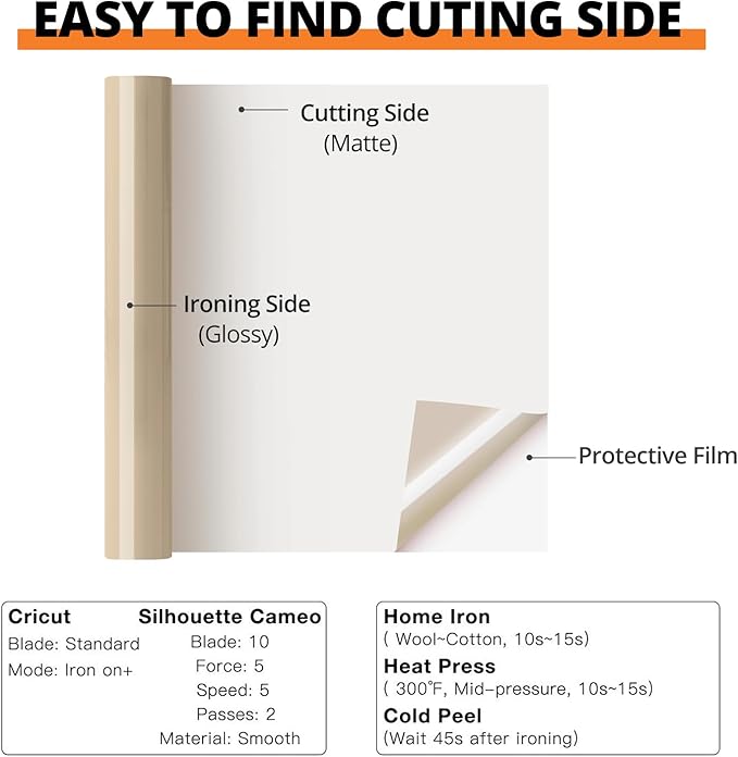HTVRONT HTV Roll Heat Transfer Vinyl - 12" x 8ft Brown HTV Vinyl for Shirts, Iron on Vinyl Compatible with Cricut Cutting Machine - Easy to Cut & Weed for Heat Transfer Design (Camel Brown)