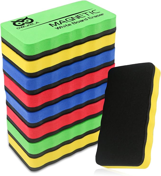 OWLKELA Dry Erase Erasers, Magnetic Whiteboard Erasers 8 Pack for White Board, White Board Markers Dry Erase, Ideal for Classroom, Home, Office