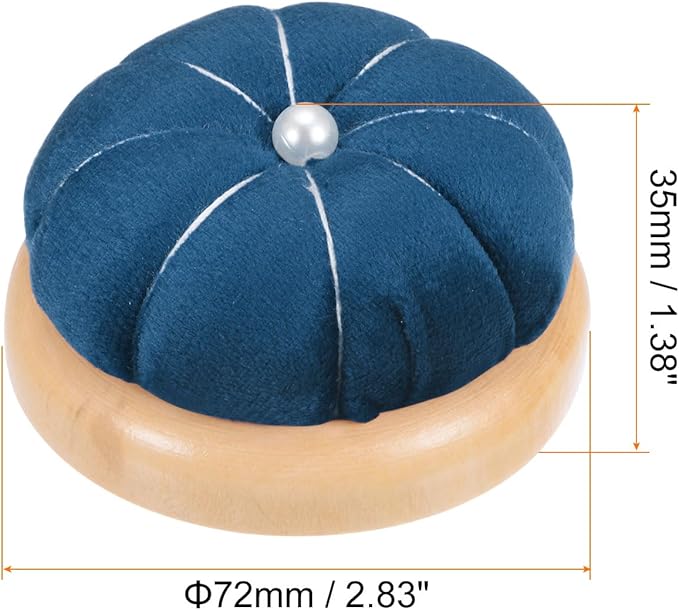 HARFINGTON Wooden Base Pin Cushion Japanese Style Cute Needle Holder Pincushions Round for Sewing Quilting Needlework DIY Crafts, Dark Blue