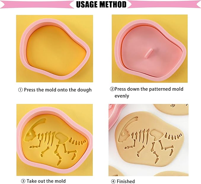 Cookie Cutters Set, 3D Plastic Cookie Cutter with Plunger Stamps Biscuit Cutters Cake Baking Fondant Embosser Stamps Cookie Molds for DIY, Kitchen, Birthday Party (dinosaur)