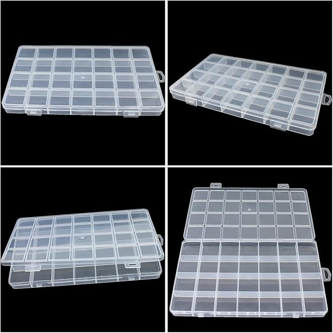4Packs 28 Grids Bead Organizer Plastic Organizer Box with Fixed Dividers-Jewelry, Accessories, and Small Parts Container Clear Box for Jewerly Beads, Sewing, Drawing