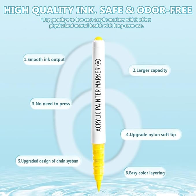 Water Based Acrylic Paint Markers Green, 9 Colors Acrylic Paint Pens Set with Soft Brush Tip, Marker Pen for Rock Painting, Egg, Wood, Glass, Paper, Mugs, Acrylic Painter Ink (Sage Green)