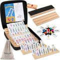 Mexican Train Dominoes Set Numbers and 8 Wooden Holders, Double 12 Travel Domino Train Game with 91 Colored Tiles and Protable Case, Number Domino Set for Kids, Adults Family Board Team Games