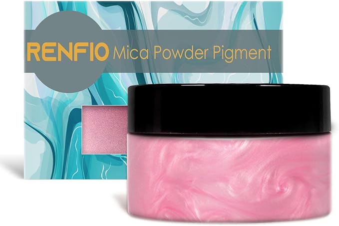Renfio 100g Mica Powder Pigment, Metallic Natural Dye Mineral Pearl Shimmer Epoxy Resin Dye for Painting Soap Making Slime Bath Bombs 3.5 Oz - Pink