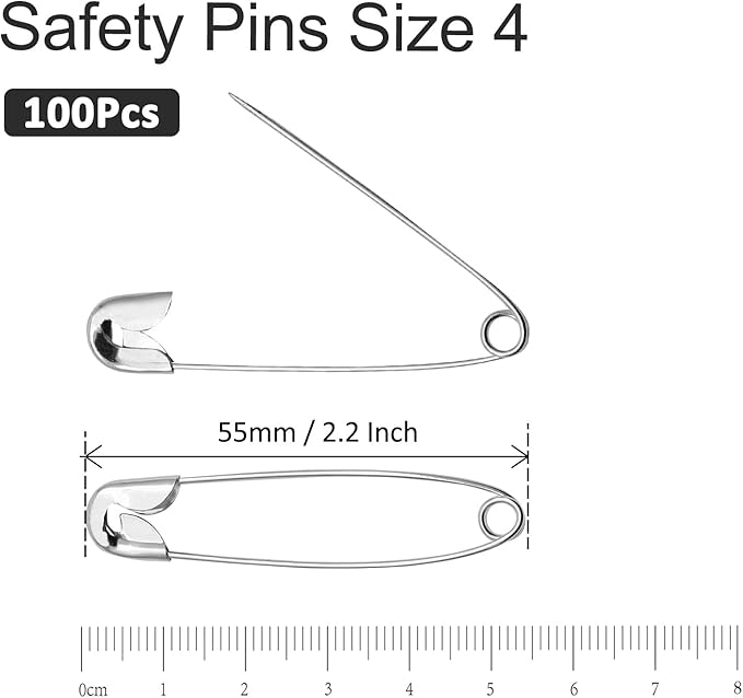 100 PCS 55mm / 2.2 Inch Heavy Duty Quilting Pins, Large Silver Metal Safety Pins for DIY Crafts, Jewelry Making, Baby Clothing