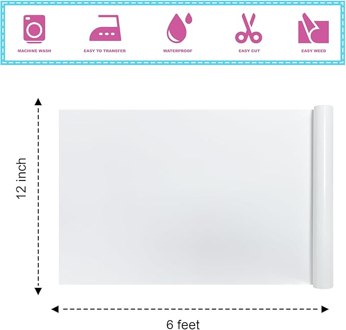 White Glitter HTV Heat Transfer Vinyl 12" x6FT Glitter Vinyl for T Shirts Easy to Cut and Weed Compatible with All Cutter Machines HTV Vinyl Iron on for Cricut (White, 12" x6FT)