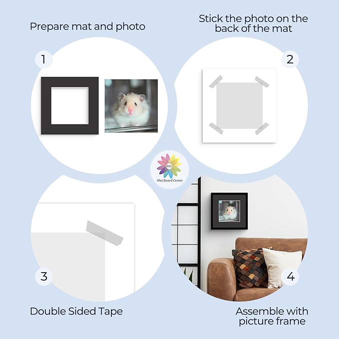 Mat Board Center, Pack of 25, 12x12 for 8x8 Black Mats - Acid Free, 4-ply Thickness, White Core - for Pictures, Photos, Framing