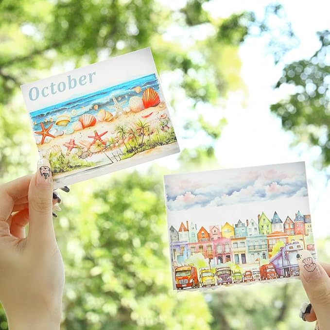 80 Sheet Nature PET & Washi Sticker Book Set, Pre-Cut Landscape Stickers for Scrapbooking, Journaling, and DIY Crafts