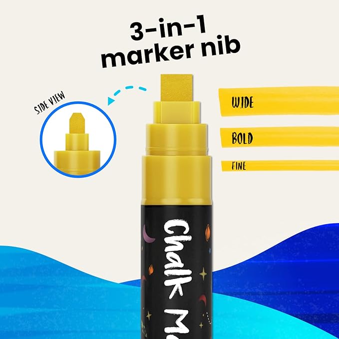 10mm Metallic Chalk Markers (10 Pack) Liquid Chalk Pens - For Blackboards, Chalkboard, Bistro Menu, Window - Wet Wipe Erasable Car Window Markers - 10mm 3-in-1 Wide Nib