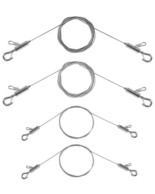 Adjustable Picture Hanging Wire, 2PCS 1m x 1mm Small Hooks + 2PCS 2m x 1.5mm Large Hooks Picture Frame Wire Kit Heavy Duty up to 100lbs, Stainless Steel for Mirror, Light, Flowerpot