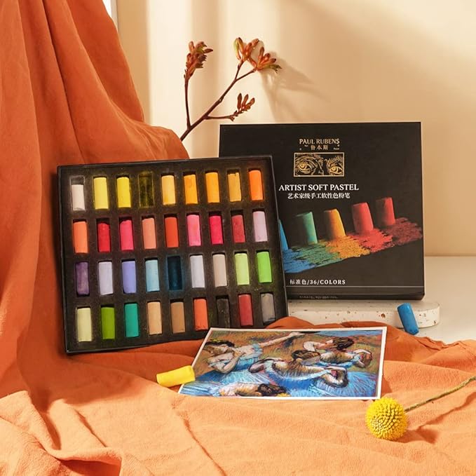 Paul Rubens Professional Soft Pastels, 36 Colors Chalk Pastels, Non Toxic Handmade Soft Chalk Pastels Set for Painting, Drawing, Blending, Crafting, Ideal Art Supplies for Artists, Beginners