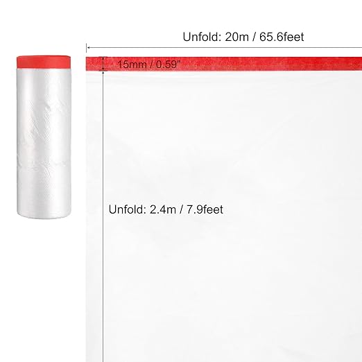uxcell Pre-Taped Masking Film, 7.9ft x 66ft High-Tack Painters Tape Plastic Drop Cloth with High-Tack Painters Tape for Painting Protection Red 4Pcs
