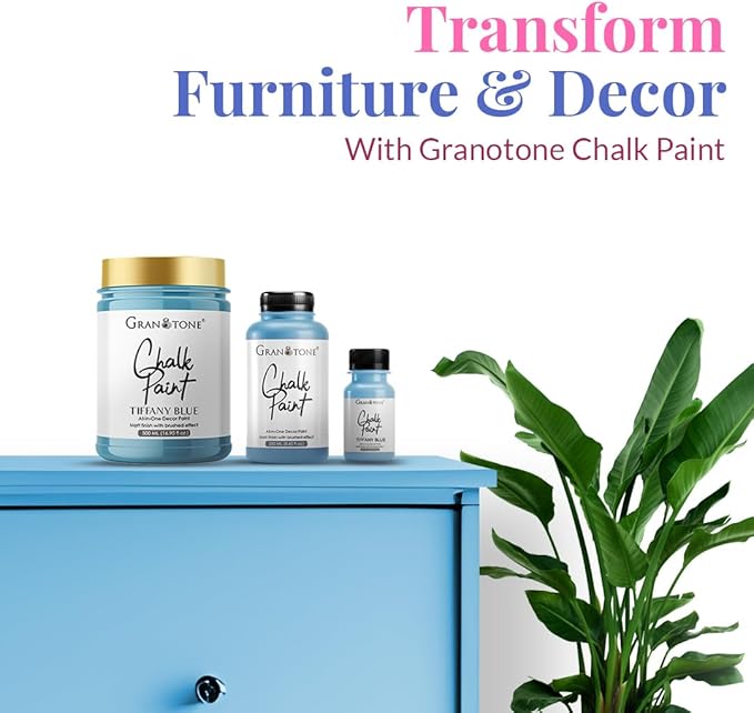 GRANOTONE Chalk Paint for Furniture, Matt-Finish Water-Based Acrylic Paint for Wood, Walls, Metal, Glass, Paper, Fabric Canvas, Maximum Coverage Chalk Paint for Kids & Adults, 500 Ml (TIFFANY BLUE)