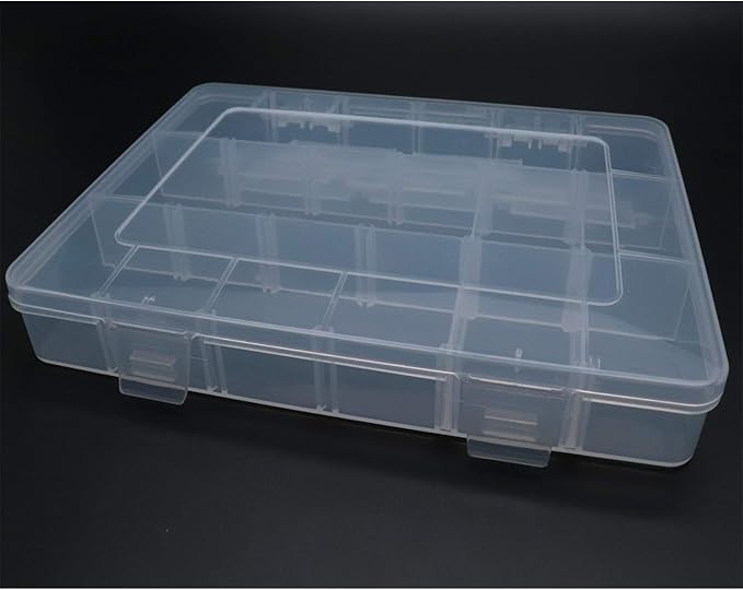 Xiaoyztan Clear Plastic Organizer, 18 Grids with Adjustable Dividers, Jewelry Box Bead Storage Container for Small Parts, Fishing Tackle, DIY Crafts, and Earrings, Overall 7.9 x 5.7 x 1.1 inch