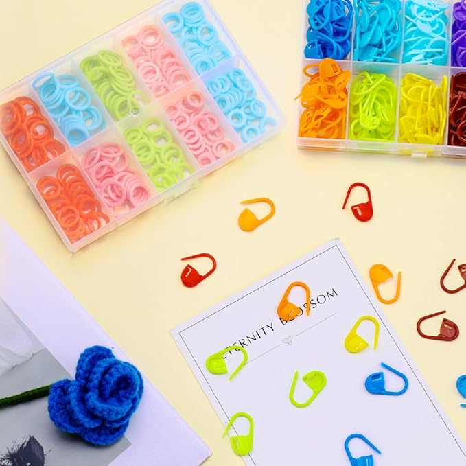 LUNARM 340 Pcs Stitch Ring Markers and Colorful Knitting Crochet Locking Counter Stitch Needle Clips with 2 Storage Boxes for Handicraft Weaving Sewing