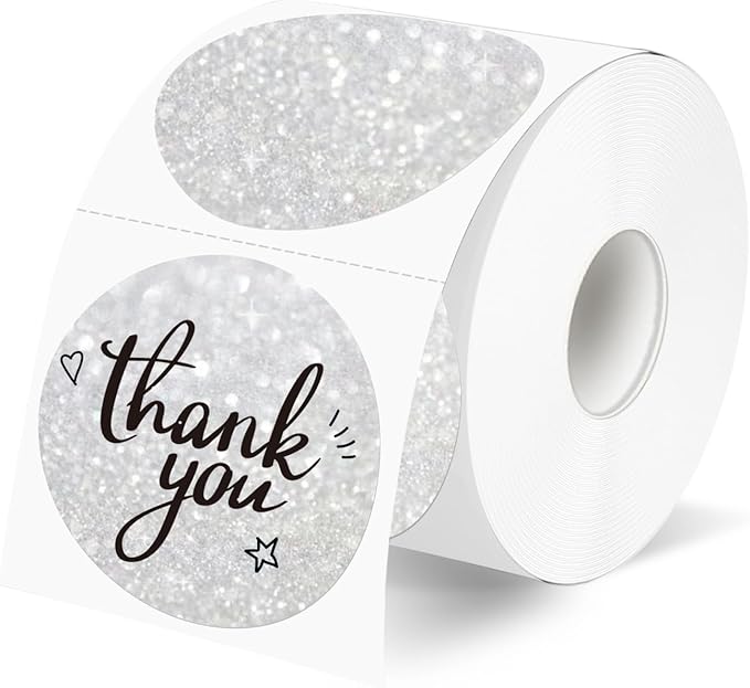 2" Circle Holographic Thermal Label Stickers, Round Printable Rainbow Glitter Thermal Printer Sticker Labels for Gift Wrapping, Self-Adhesive Name Price Tag DIY Custom Logo Design-Shiny Silver