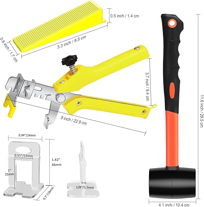 Storystore Tile Leveling System with Tile Pliers and Hammer - 600 Piece Tile Spacers Clips and 200 Piece Reusable Wedges, 1/8 Inch Tile Installation Tools Kit